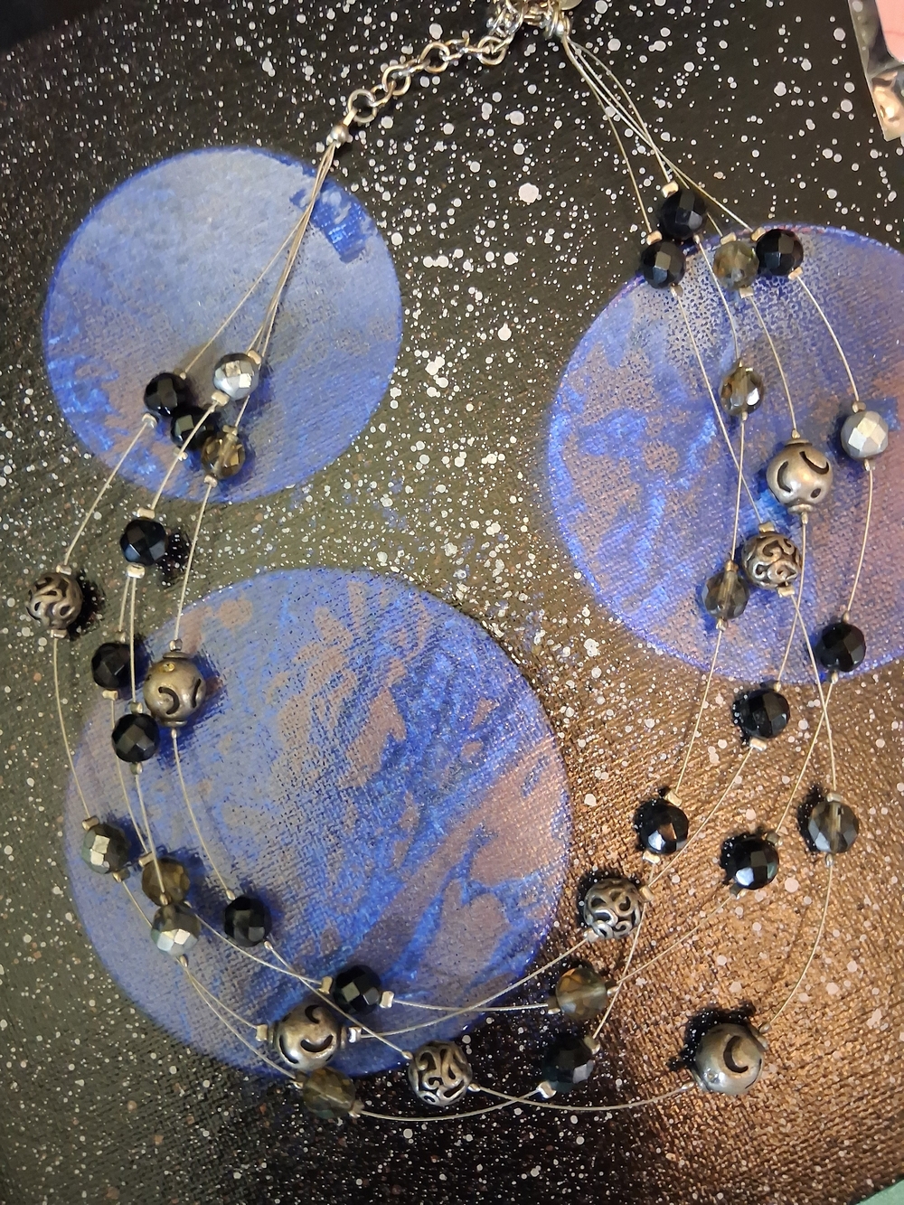 Multi-Strand Beaded Necklace in Black and Gunmetal